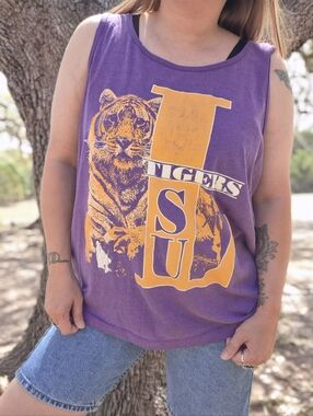 Vintage 80's LSU Tigers Tank Top Purple Single Stitch NCAA College Graphic XL